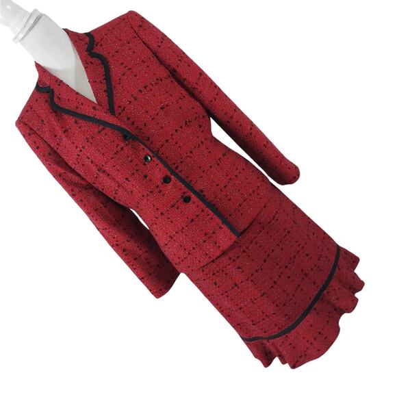 LE SUIT! TWEEDY RED, BLACK, WHITE PLAID RUFFLED SKIRT 2 PC SUIT SET! SZ 14P - Picture 12 of 12